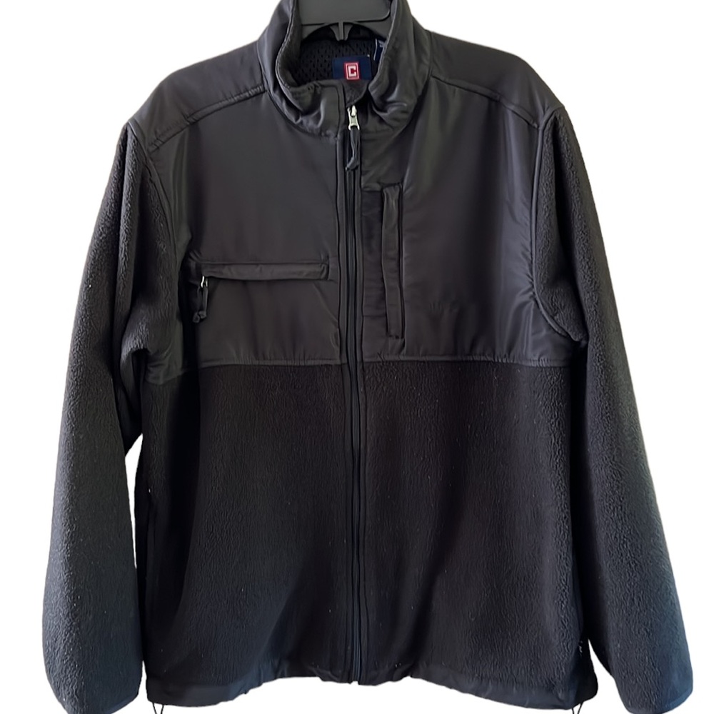 Chaps Men’s Fleece combination fabric jacket with pockets Black Large